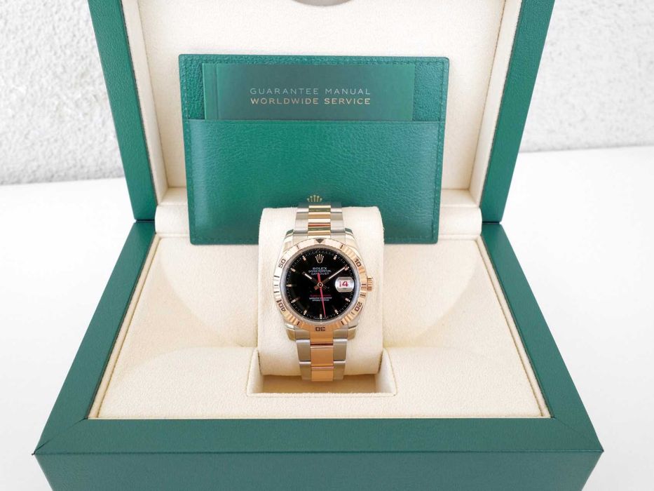 Rolex Datejust Turn-O-Graph 18K Rose Gold Steel Black Dial 36