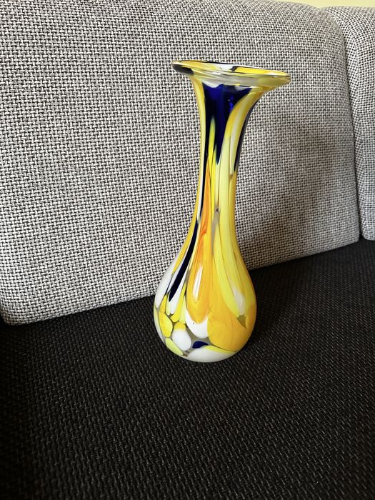 Wazon szklany żółty vintage 33 cm