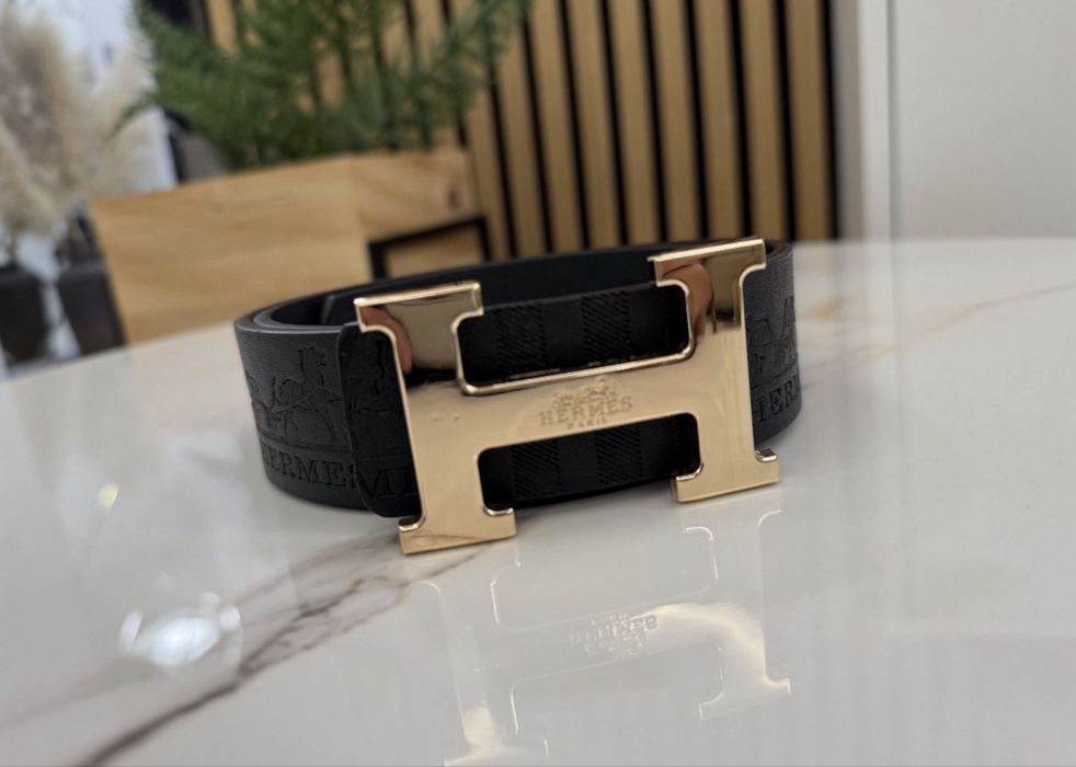 Pasek H Hermes monogram Premium Czarny Nowy