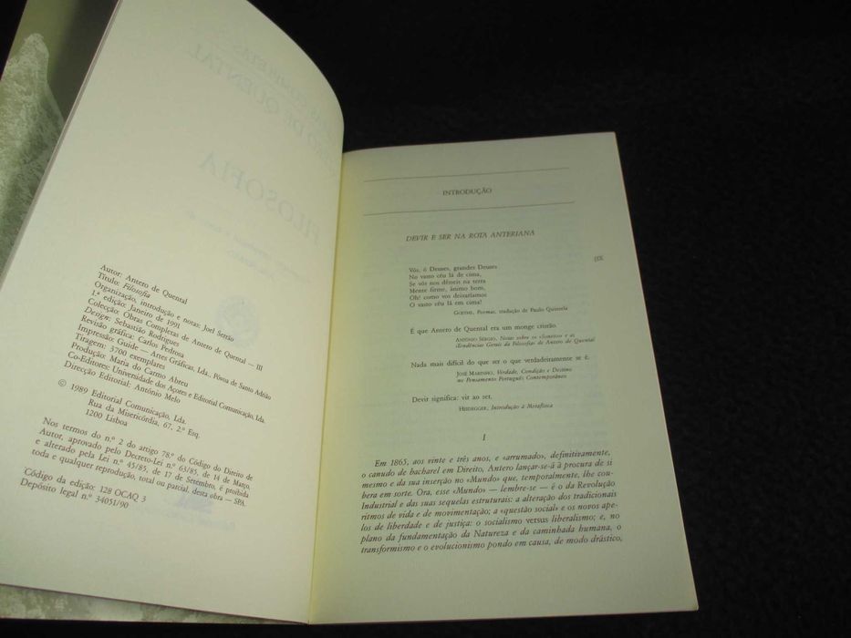 Livro Filosofia Antero de Quental 1ª edição 1991