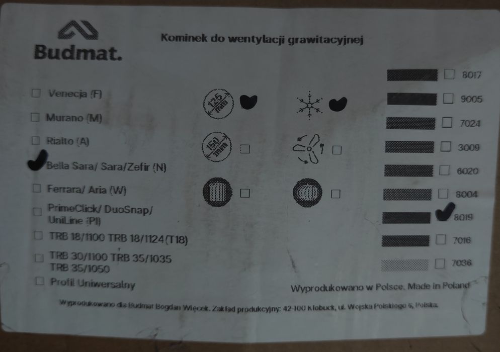 Kominek do wentylacji grawitacyjnej firmy Budmat.