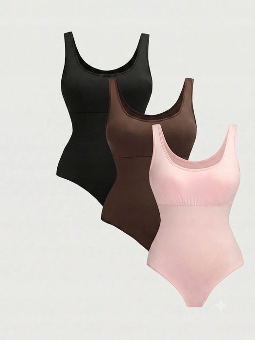 Shein plus size 3-pak body gładkie wielokolorowe damskie 44 1ma