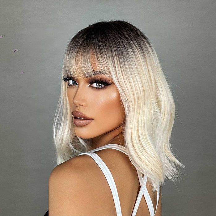 Nowa peruka bob chłodny blond ombre Na codzień włosy jak naturalne
