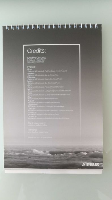 Calendário de mesa 2018 da Airbus