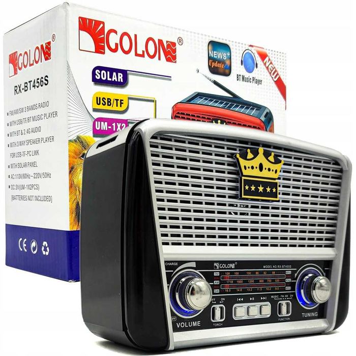 RADIO SOLARNE przenośne retro na akumulator Bluetooth FM AM SW SD USB
