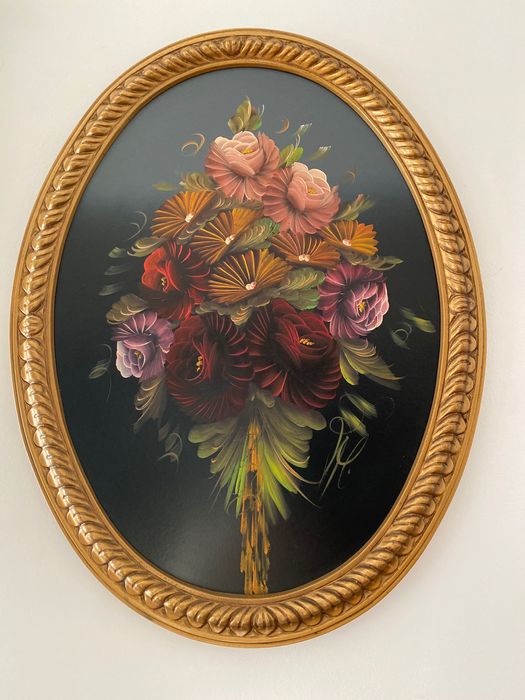 Quadros decoração floral dourados