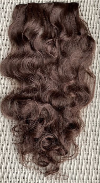 Premium Ultra włosy doczepiane, brąz, loki, 70 cm, clip in 393.