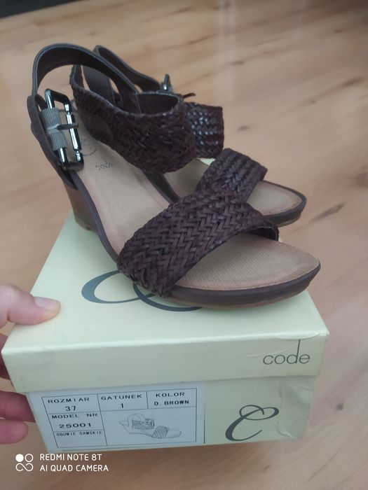 Nowe Buty 37 brązowe code sandały sandałki na koturnie