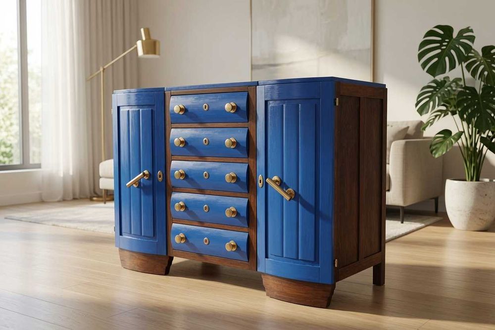 Sideboard Vintage Restaurado Azul Marinho Premium - Peça Única de Luxo!