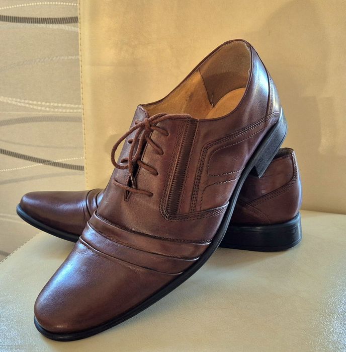 Męskie buty eleganckie garniturowe skórzane skóra brązowe brąz 41