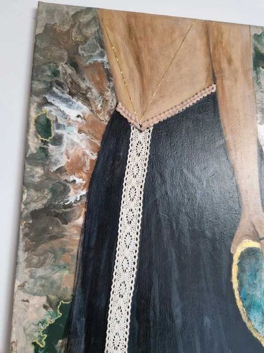 Kobieta z maską w sukni akryl na płótnie 60x80