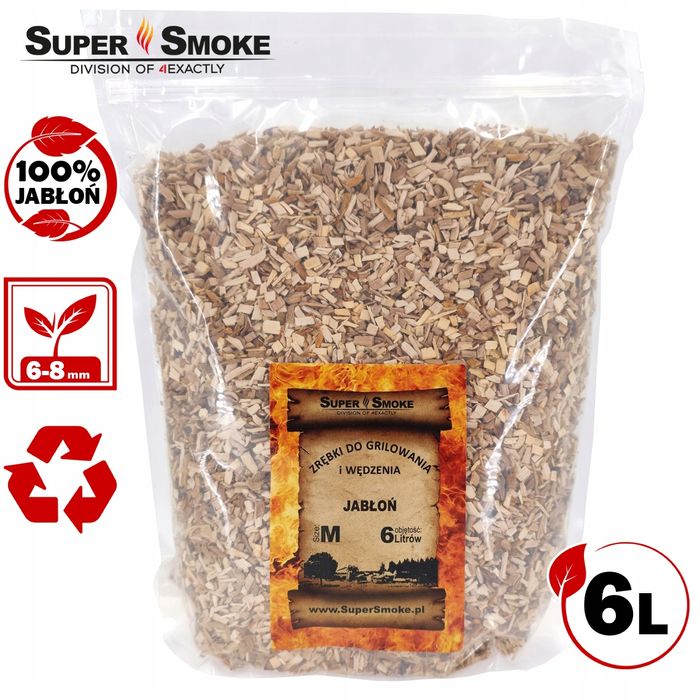 Zrębki Wędzarnicze Super Smoke JABŁOŃ KL-08 (6-8mm) Medium 6L Doypack