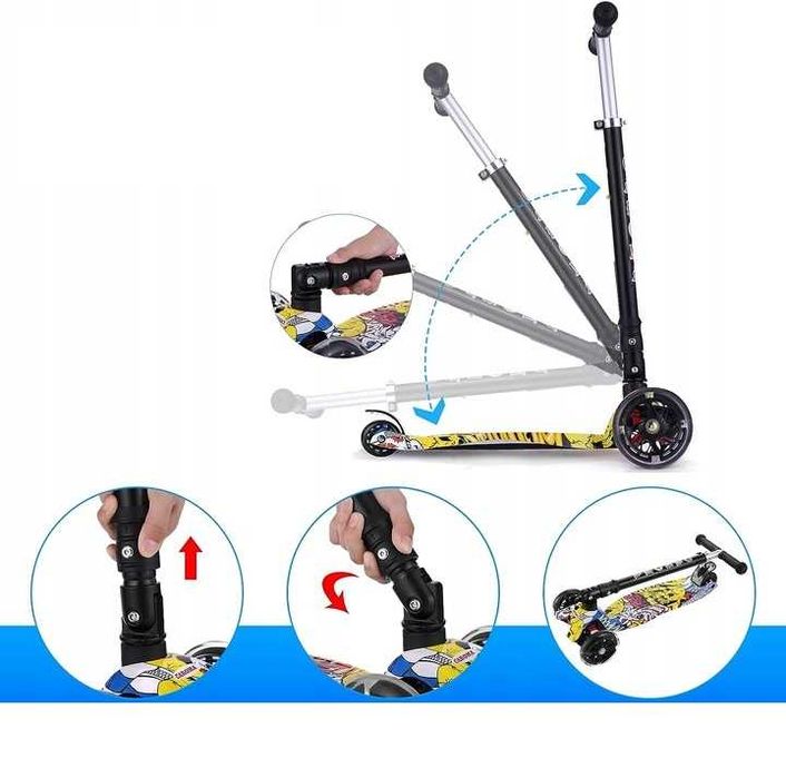 CAROMA Hulajnoga Balansowa Trójkołowa Graffiti dla dzieci koła LED