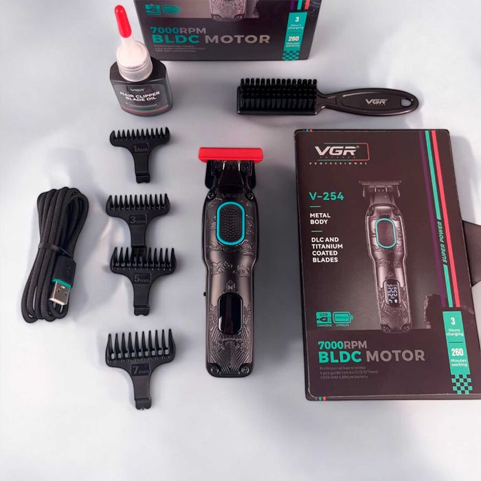 Тример для волосся та бороди VGR V-254Green 4 насадки  LED дисплей