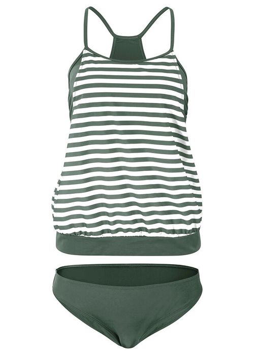 B.P.C tankini oliwkowo-białe w paski r.42