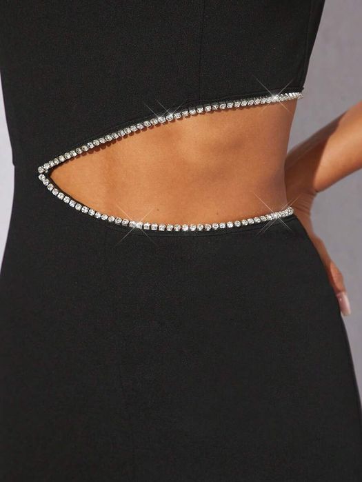 Kombinezon Elegancki Zdobiony Z Wycięciem W Talii Czarny Shein M 38