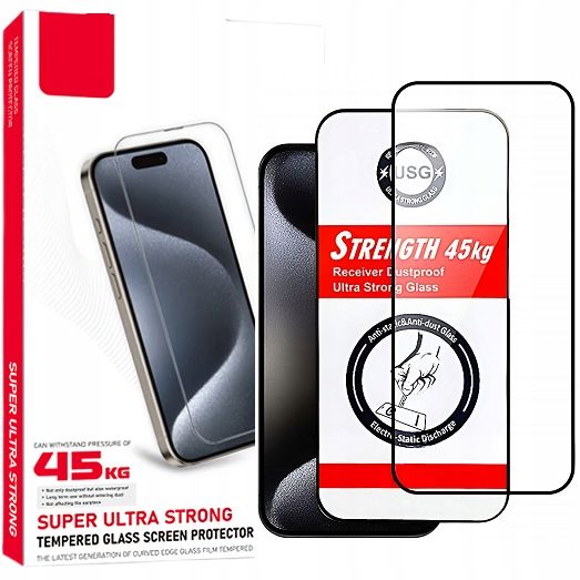 Szkło Hartowane Na Ekran Do Iphone 15 Ultra Mocne 45Kg 9H 5D Usg