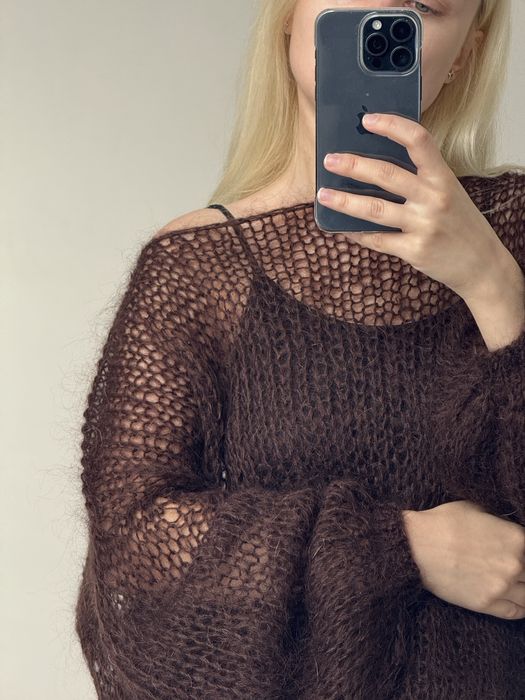 Светр мохеровий павутинка хмаринка шоколадний коричневий оверсайз