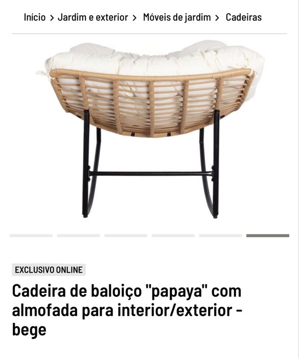 Cadeira de baloiço com almofada para interior/exterior - bege
