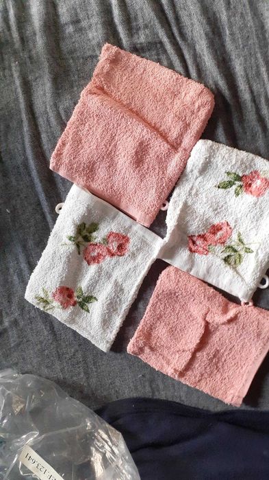 Conjutno toalhas vintage carré azul antigo novo