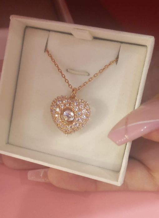 SWAROVSKI NOVO... colar... Coração, Branco, Lacado a rosa dourado