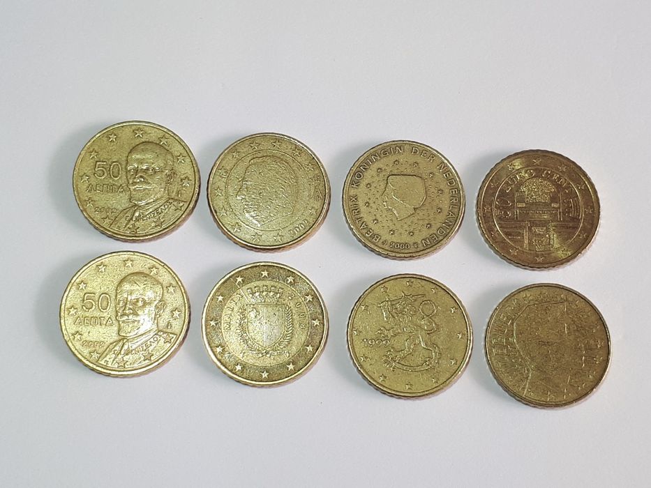 Moedas de 0,50cent, 0,20cent, 0,10cent, 0,05cent, 0,02cent e 0,01cent