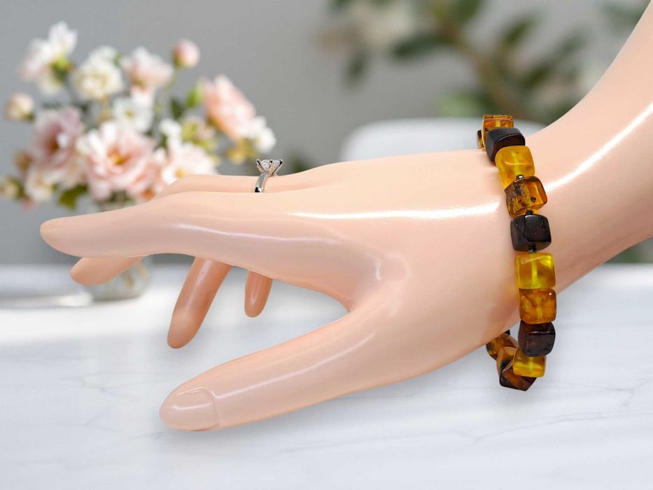 Bransoletka z bursztynu, BURSZTYN bałtycki kostka nieregularna #849