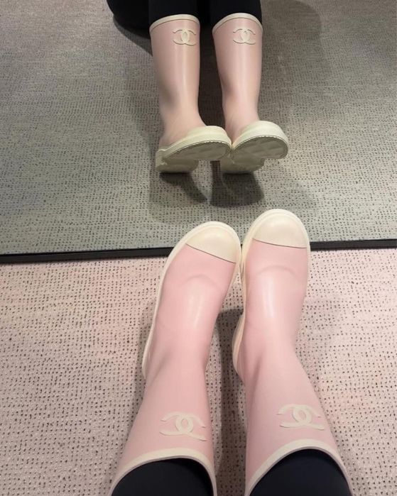 Сапоги резиновые розовые Chanel Шанель 38,39