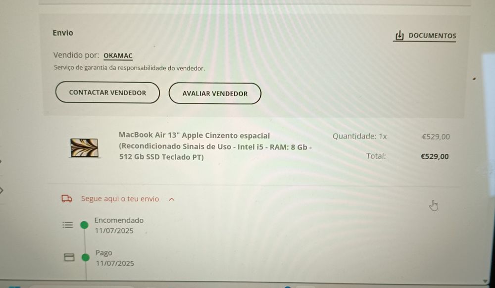 MacBook Air 13" (2020) – Cinzento Espacial – Bom estado