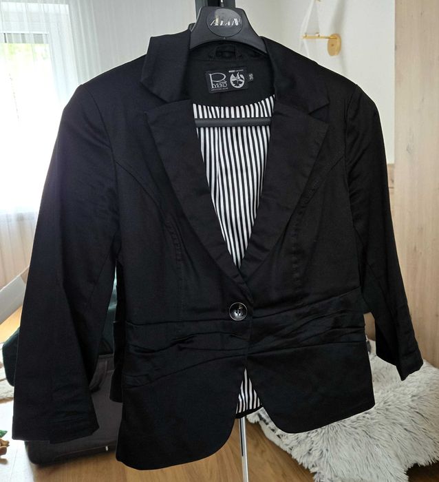 Żakiet marynarka Ryłko czarny roz. 36 S rękaw 3/4 elegancki bawełna