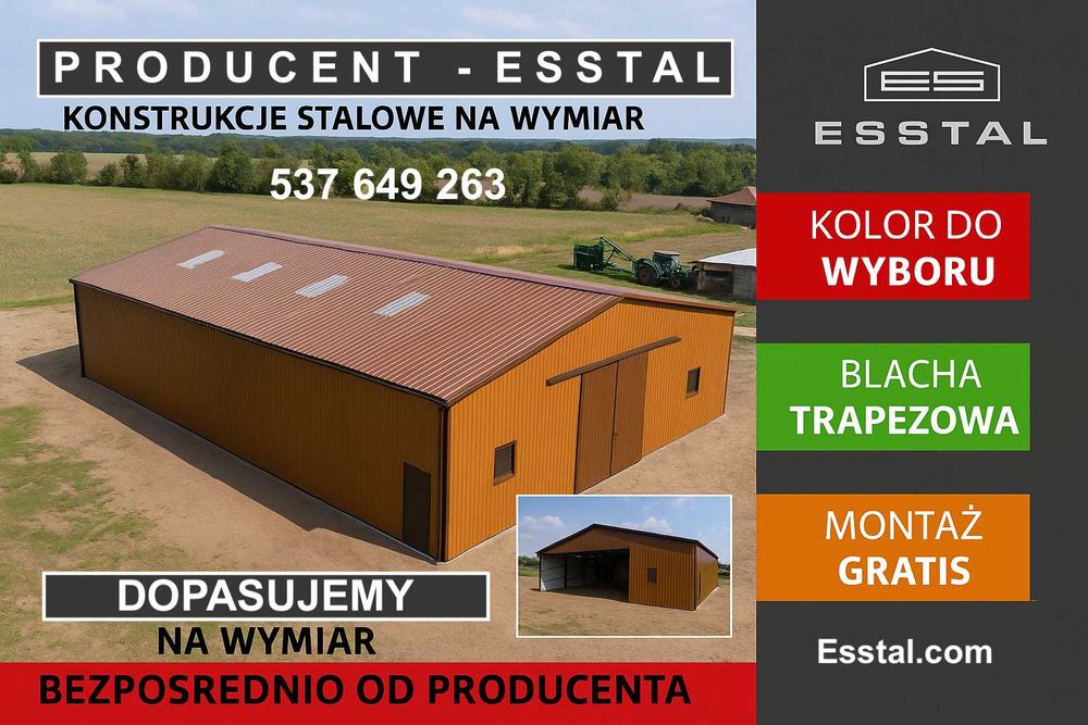 DUŻA HALA - Garaż Blaszany RAL - Konstrukcja|Wiata Blaszana  - ESSTAL*