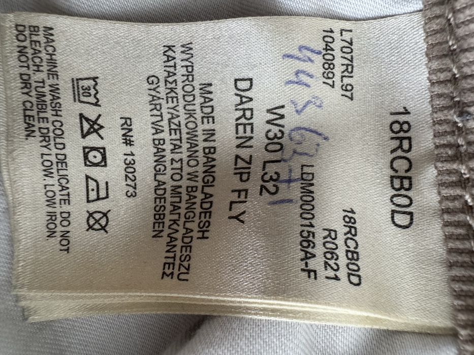 Calças de bombazina bege Lee Daren Zip Fly W30 L32