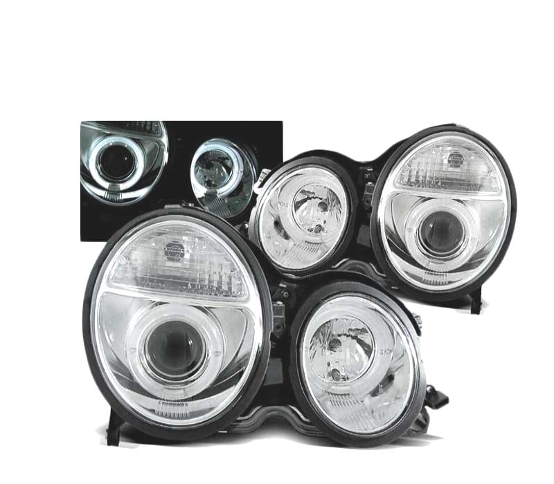FARÓIS ANGEL EYES MERCEDES W210 99-02 CHROME CROMADO