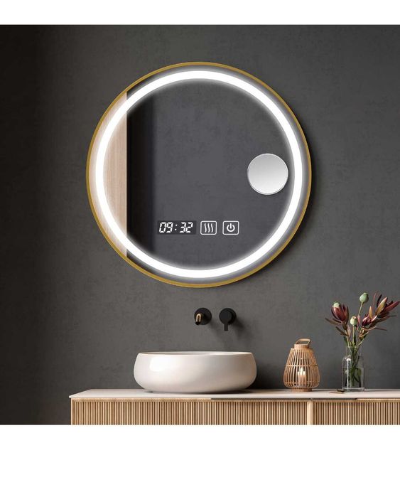 Lustro Led z panelem dotykowym, złote gold 60x60 cm Nowe