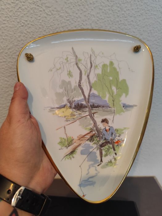 Ręcznie malowana patera alka vintage retro prl porcelana
