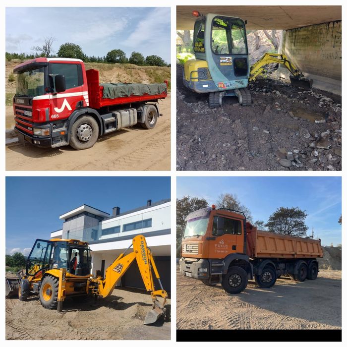 koparko ładowarka  minikoparka . Wywrotka . wiertnica.przyłącza  młot