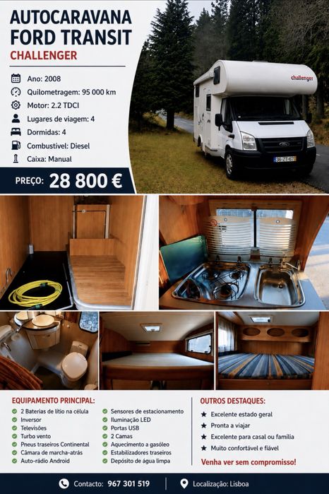 Autocaravana Ford Transit Challenger 2.2 TDCI | 4 Lugares | 95.000 km