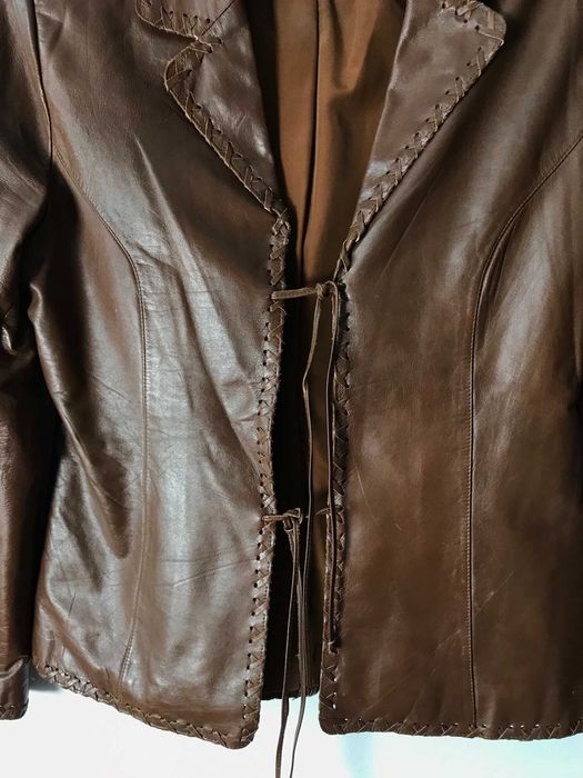 Hennes for H&M brązowa kurtka skórzana 40 l 12 skóra cielęca