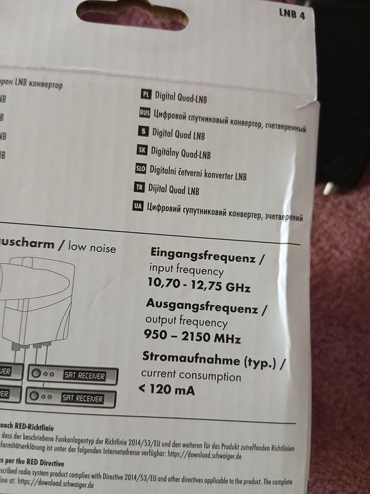 Schwaiger LNB4 10,70-12,75 GHz czarny  przetwornik częstotliwości redu