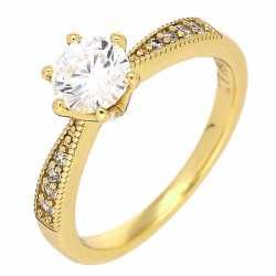 Pierścionek pozłacany 7 mm z bezbarwną cyrkonią