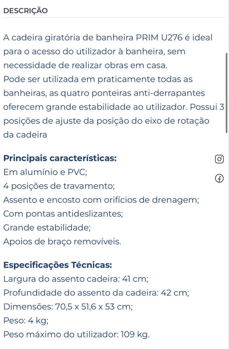 Cadeira Giratória de Banheira