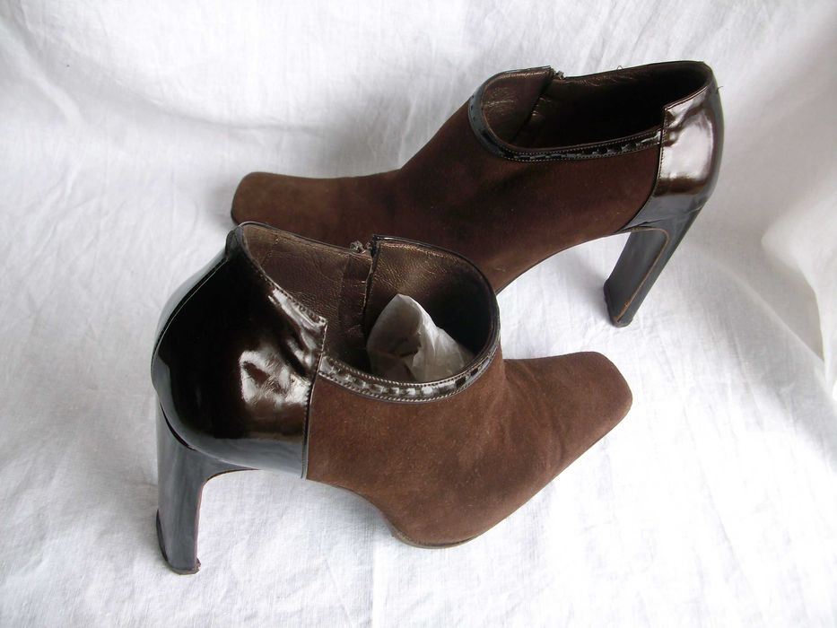 Marino Fabiani vero cuoio włoskie skórzane brązowe botki szpilki 36