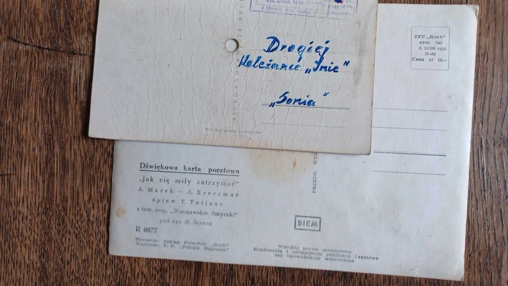 10 pocztówek dźwiękowych PRL-lata 60/70 m.innymi Led Zeppelin, Beatles