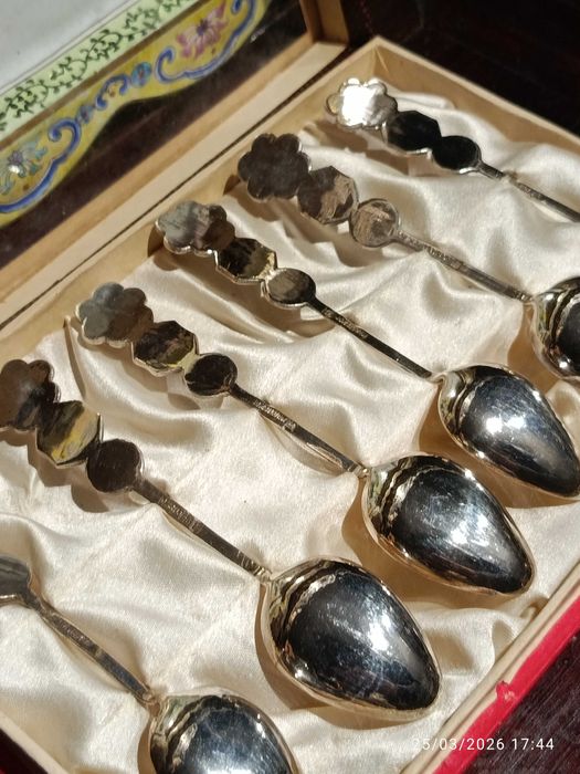 Colheres Chá Café Antigas Prata Chinesa Contrastada 12 cm