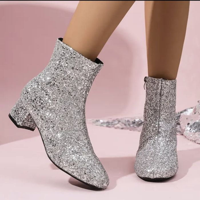 Nowe! Botki brokatowe imprezowe disco srebrne 38