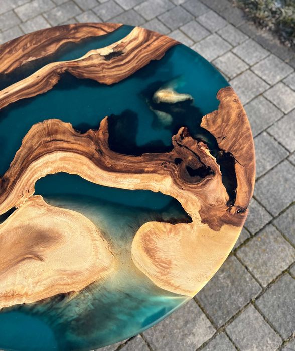 Stolik kawowy suar dąb orzech drewno szmaragdowa żywica loft #131