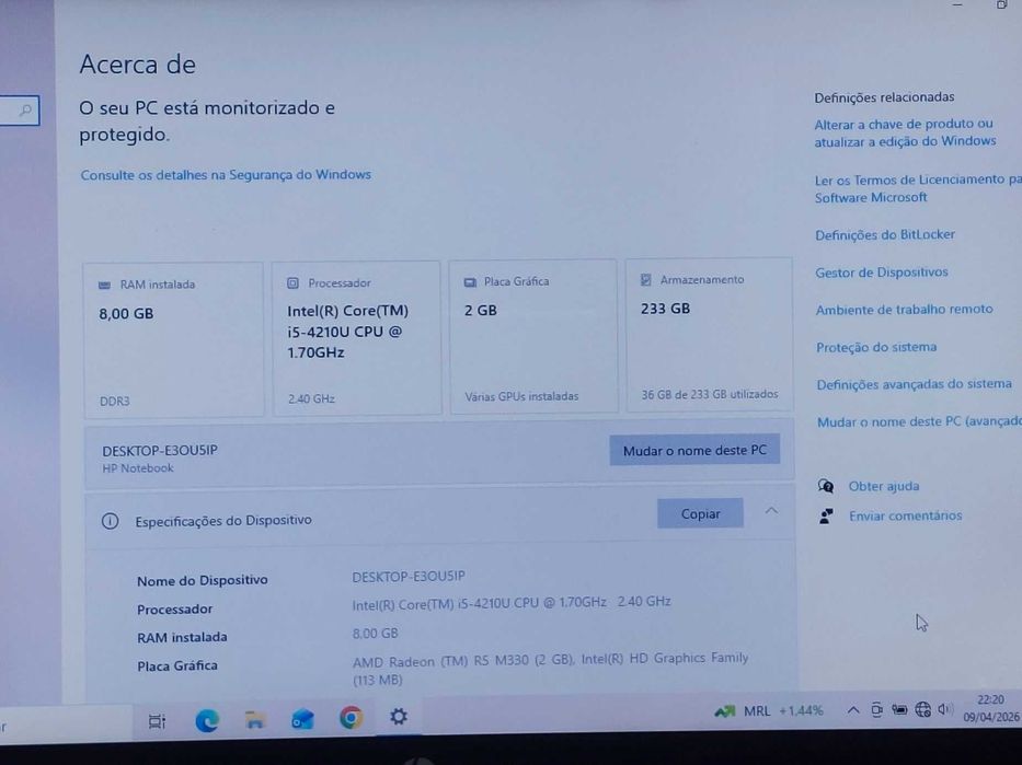 HP i5 disco SSD 8Gb Ram bateria boa