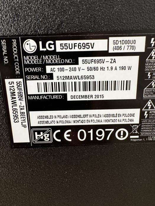 Telewizor LG 55cali, 4k ultra HD- sprawny - na czesci