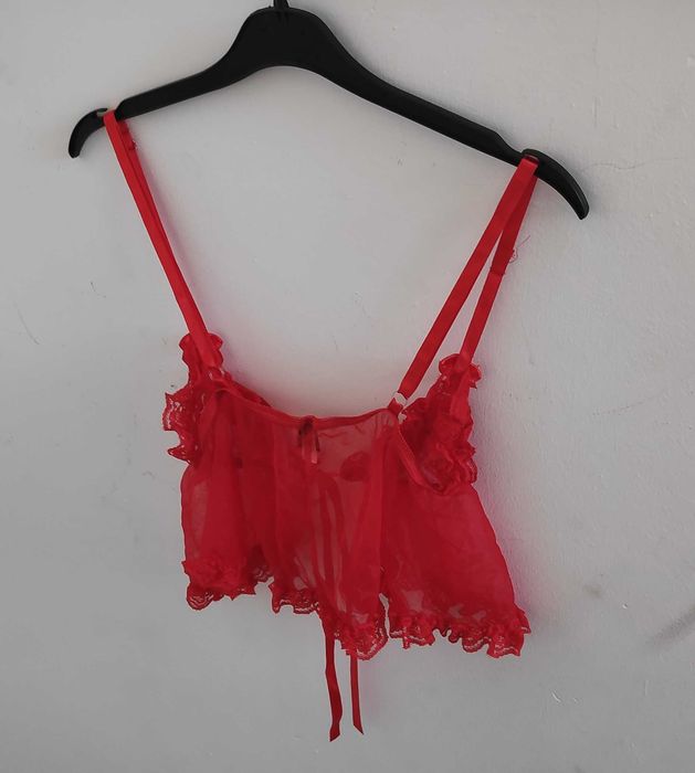 Top Camisa Dormir Sexy Renda Vermelho Tamanho S