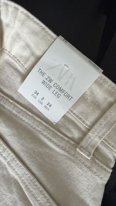 Джинси zw collection wide leg із високою посадкою zara, молочні wide leg zara
